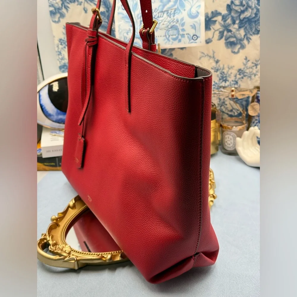 🆕 OROTON 🧿 NWOT Margot Medium Zip Tote Bag, Red Leather
